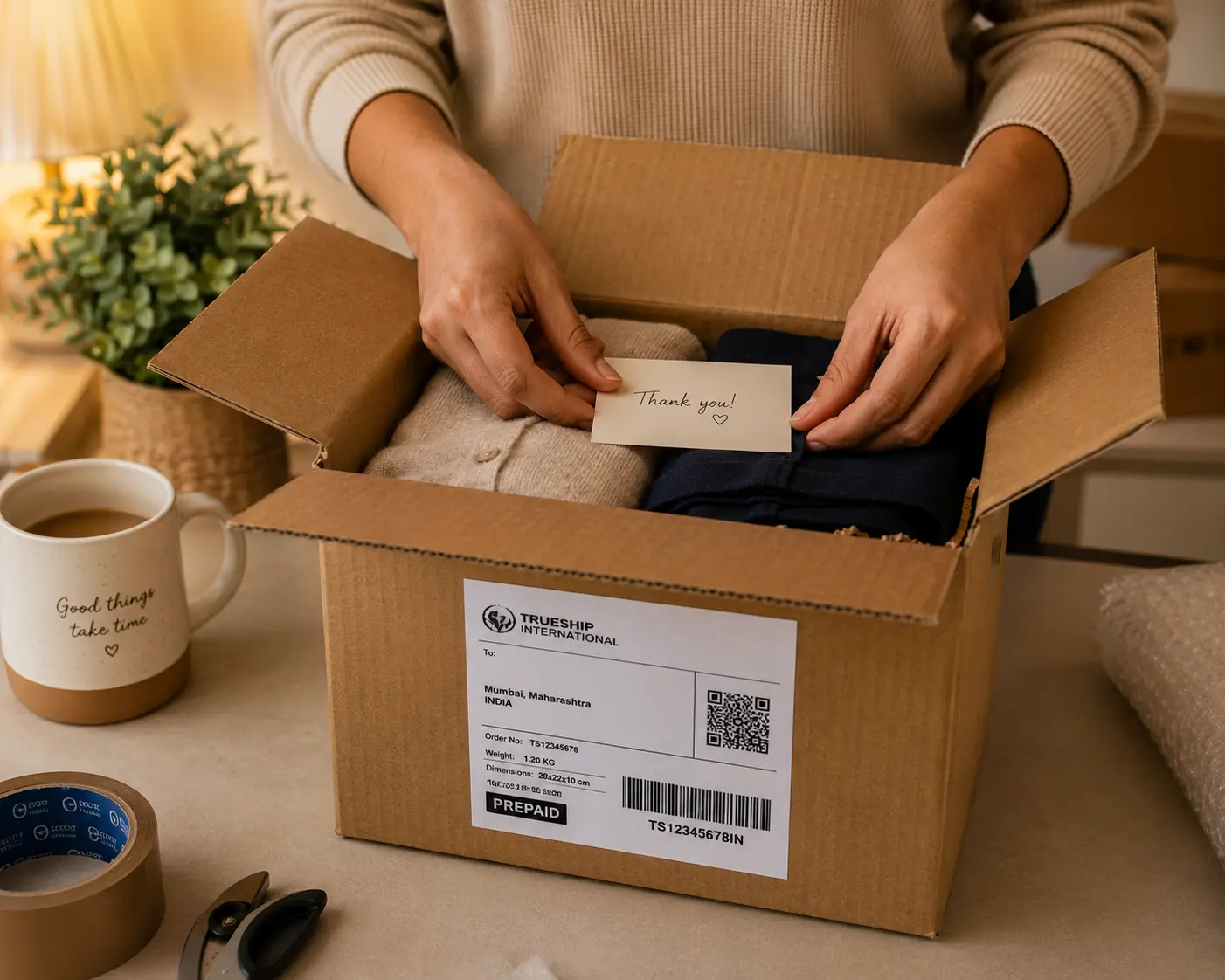 NRI packing gift box for courier delivery to family abroad