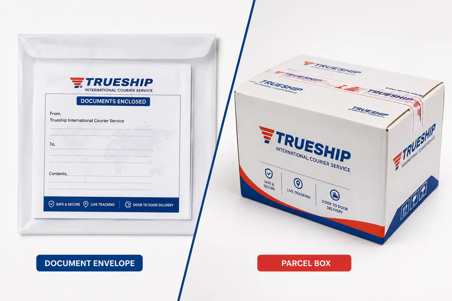 Documents and parcel side by side showing courier rate categories