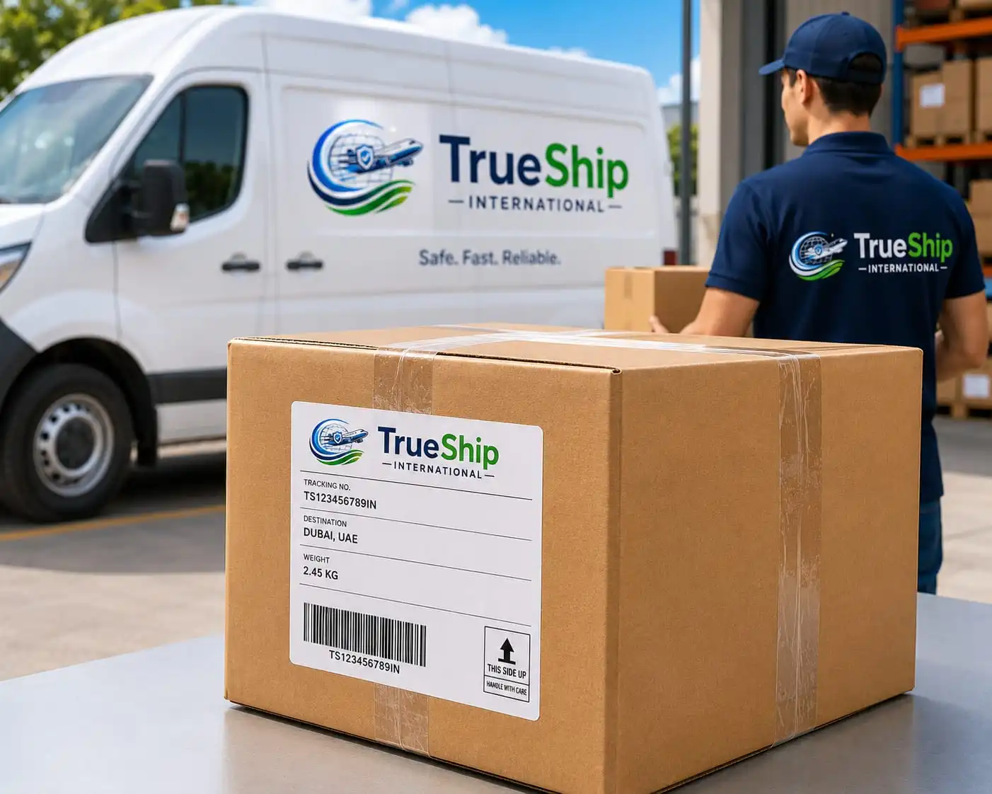 Neatly packed parcel box ready for international courier pickup