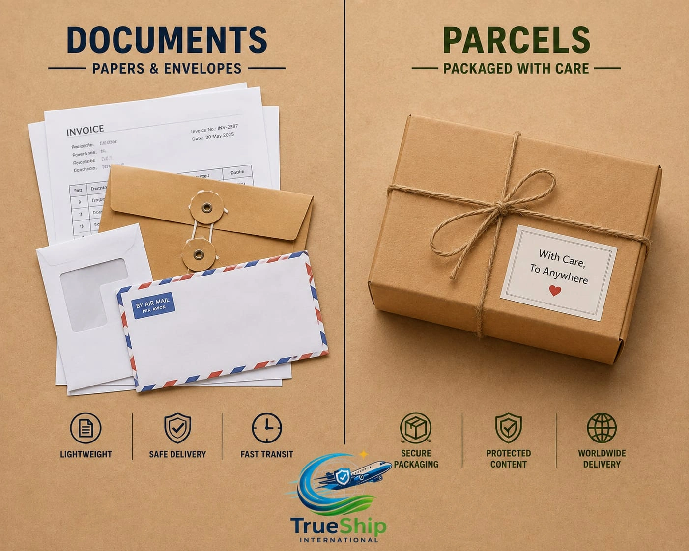 Comparison of document shipment vs non-document parcel