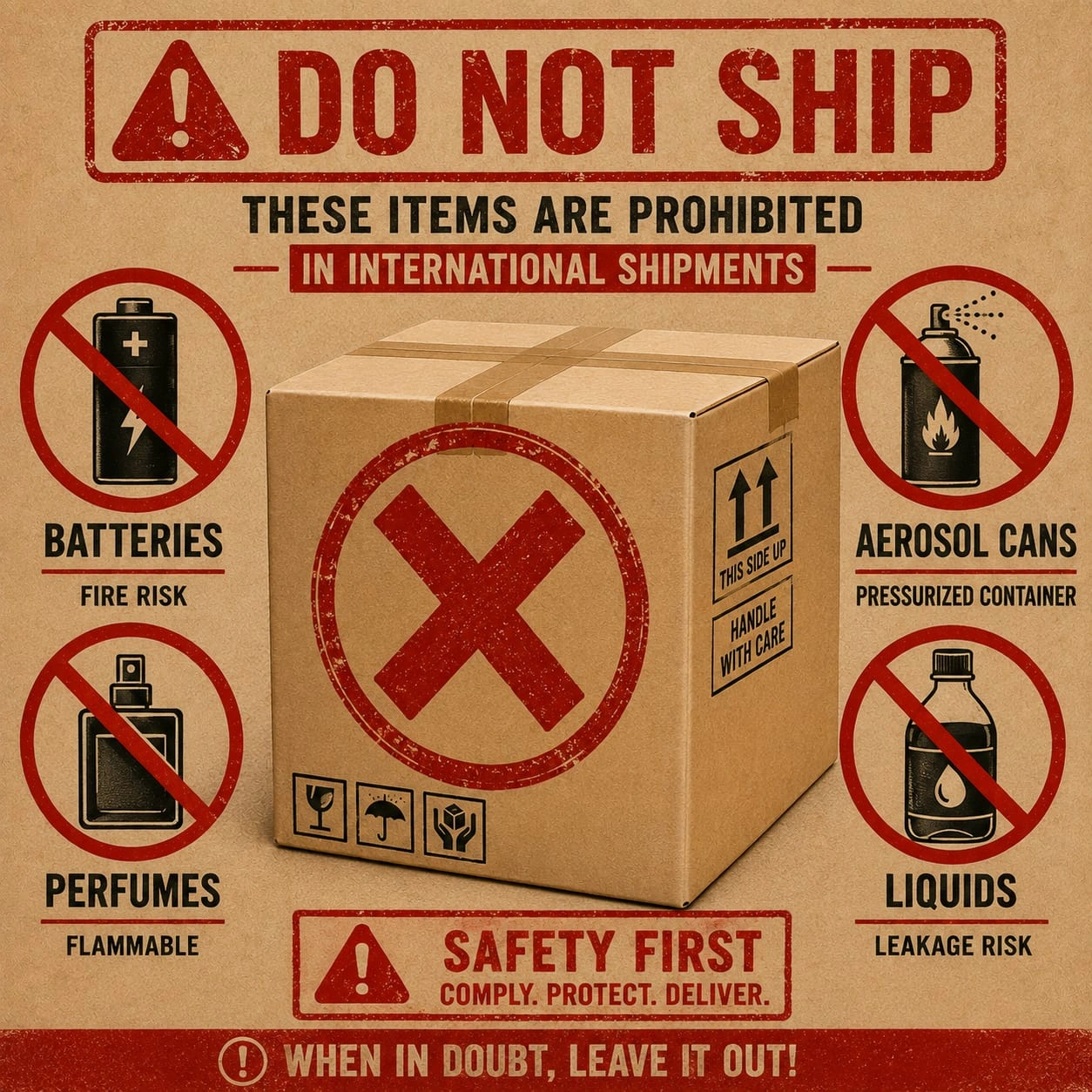 Restricted and prohibited items warning for international shipping