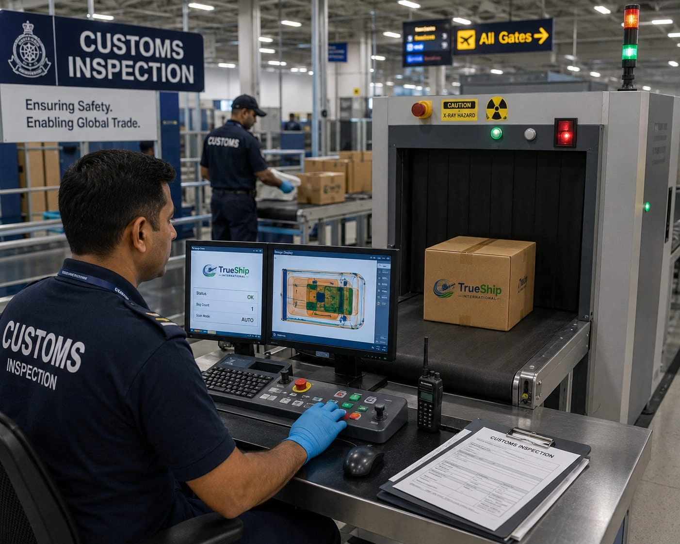 Customs X-ray scanning parcel for restricted items